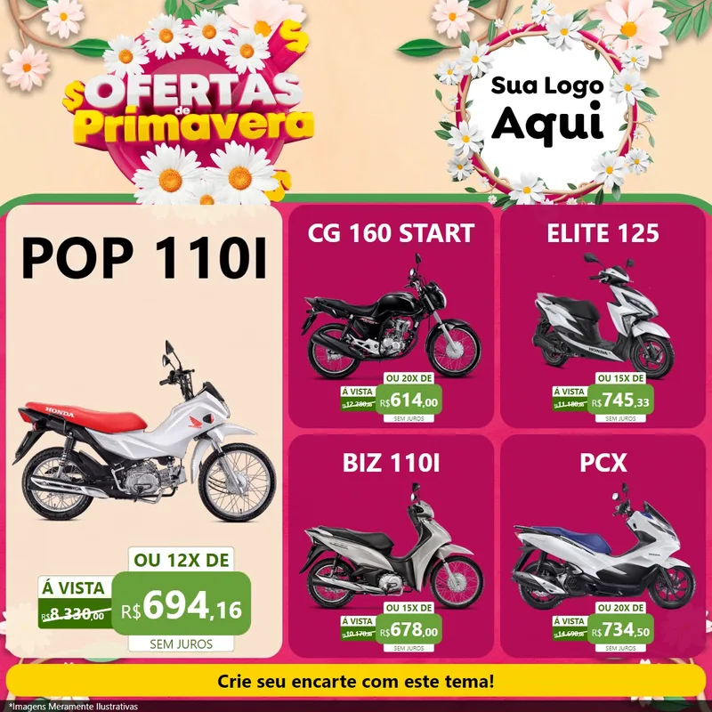 Modelo de Rede Social para Feed Facebook com o tema Ofertas de Primavera para Concessionaria de Motos