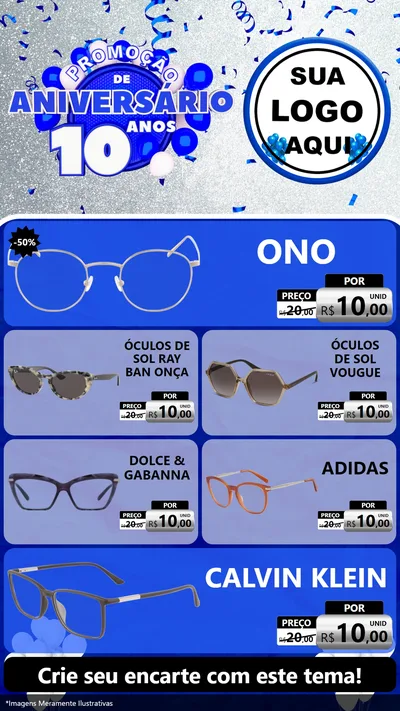 Modelo de TV para TV Vertical com o tema Promoção de Aniversário - 10 Anos para Óticas