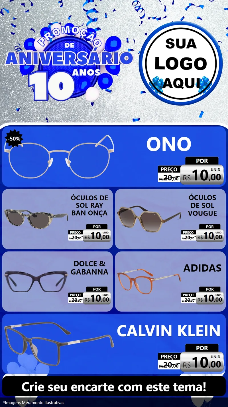 Modelo de TV para TV Vertical com o tema Promoção de Aniversário - 10 Anos para Óticas