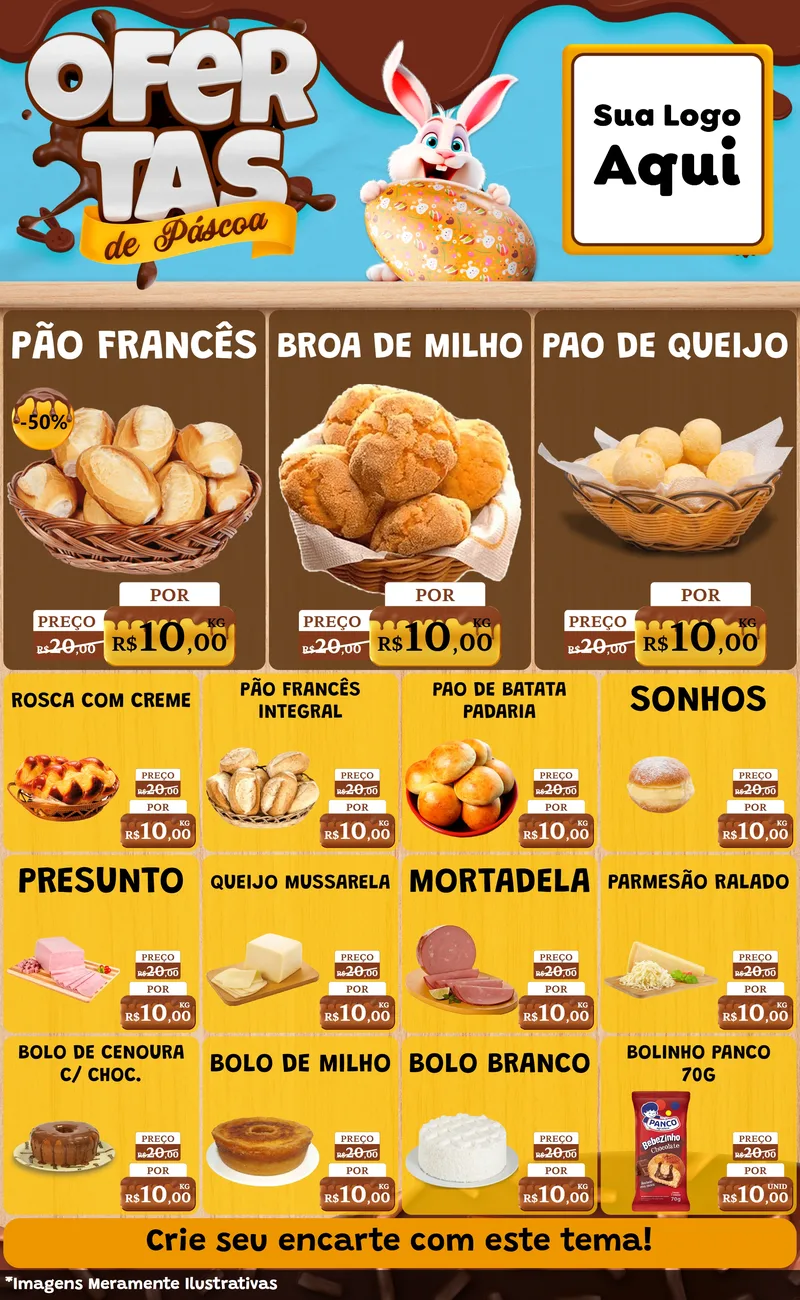 Modelo de Encarte para Encarte Grande com o tema Ofertas de Páscoa para Padaria