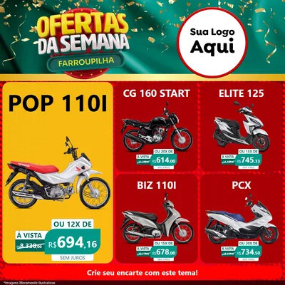 Modelo de Rede Social para Feed Facebook com o tema Ofertas da Semana Farroupilha para Concessionaria de Motos