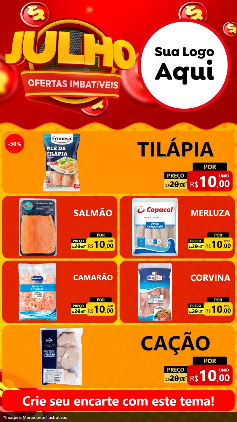 Modelo de TV para TV Vertical com o tema Julho Ofertas Imbatíveis para Peixaria