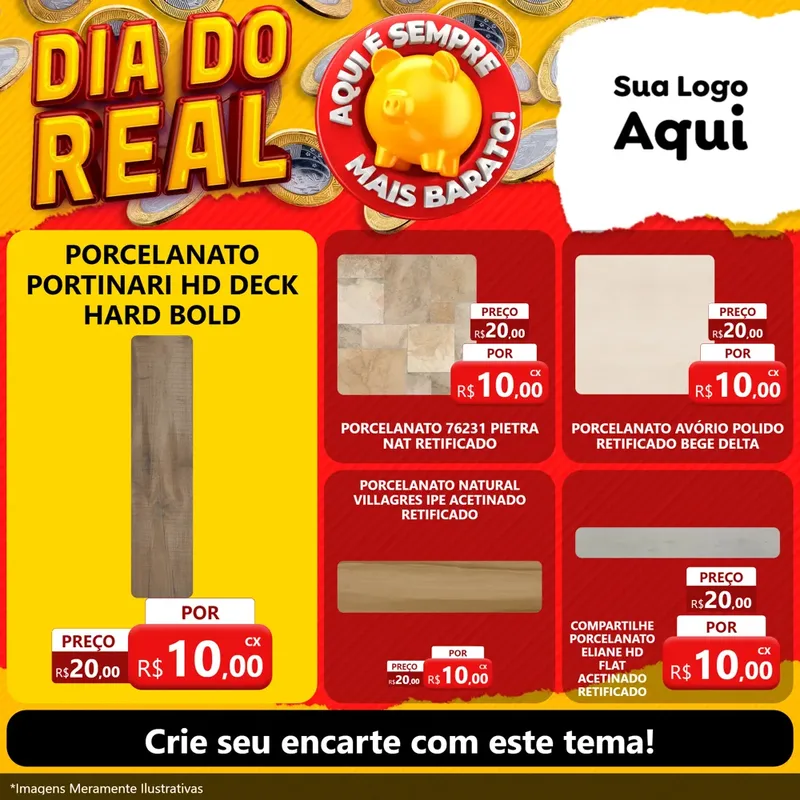 Modelo de Rede Social para Feed Facebook com o tema Dia Do Real para Pisos e revestimentos