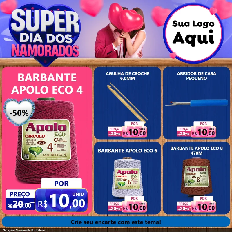 Modelo de Rede Social para Feed Facebook com o tema Super Dia dos Namorados para Armarinho e Aviamentos
