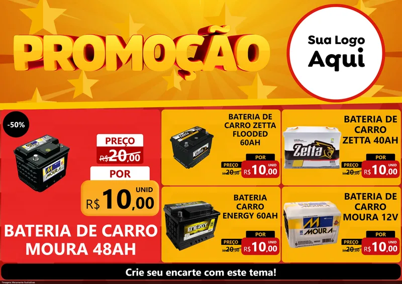 Modelo de Encarte para Encarte A4 Horizontal com o tema Promoção para Baterias Elétricas