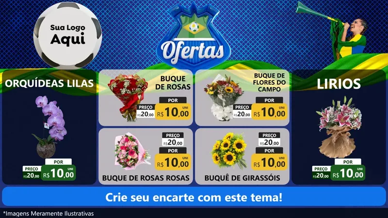 Modelo de TV para TV Horizontal com o tema Ofertas (Futebol) para Floricultura e jardim