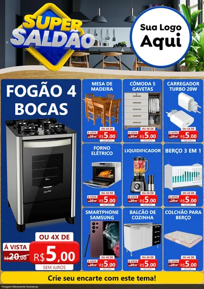Modelo de Encarte para Encarte A4 Vertical com o tema Super Saldão para Móveis e Eletro
