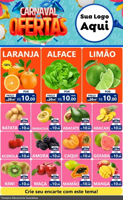 Modelo de Encarte para Encarte Grande com o tema Carnaval de Ofertas para Hortifrúti
