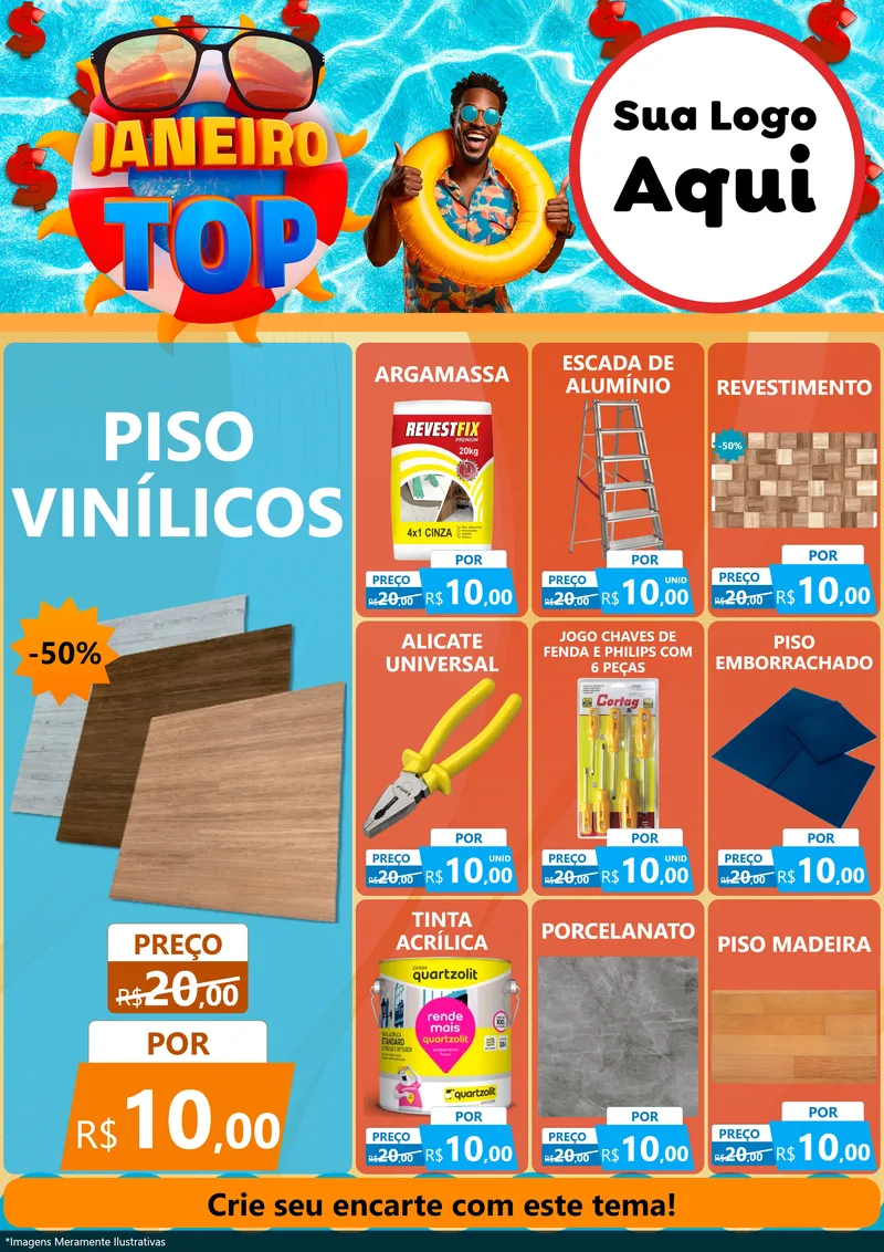 Modelo de Encarte para Encarte A4 Vertical com o tema Janeiro Top para Material para Construção