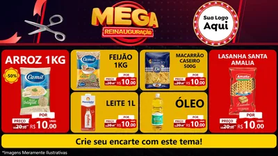 Modelo de TV para TV Horizontal com o tema Mega Reinauguração para Supermercado