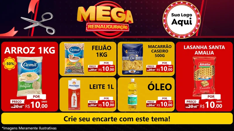 Modelo de TV para TV Horizontal com o tema Mega Reinauguração para Supermercado