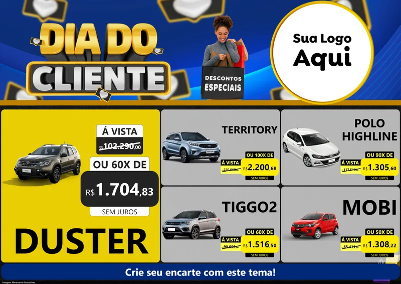 Modelo de Encarte para Encarte A4 Horizontal com o tema Dia Do Cliente para Concessionaria de Carros