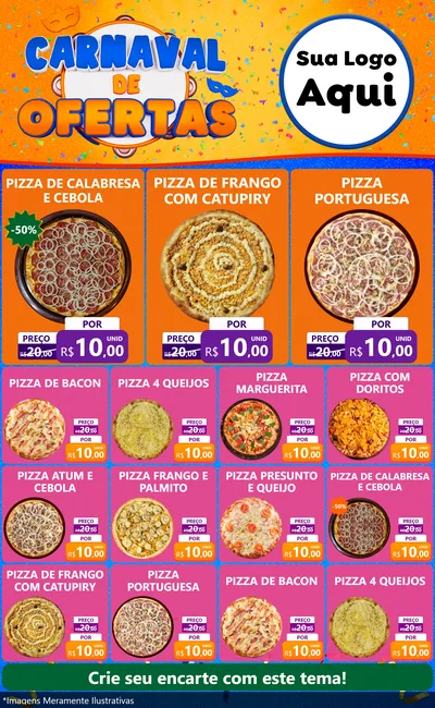 Modelo de Encarte para Encarte Grande com o tema Carnaval de Ofertas para Pizzaria