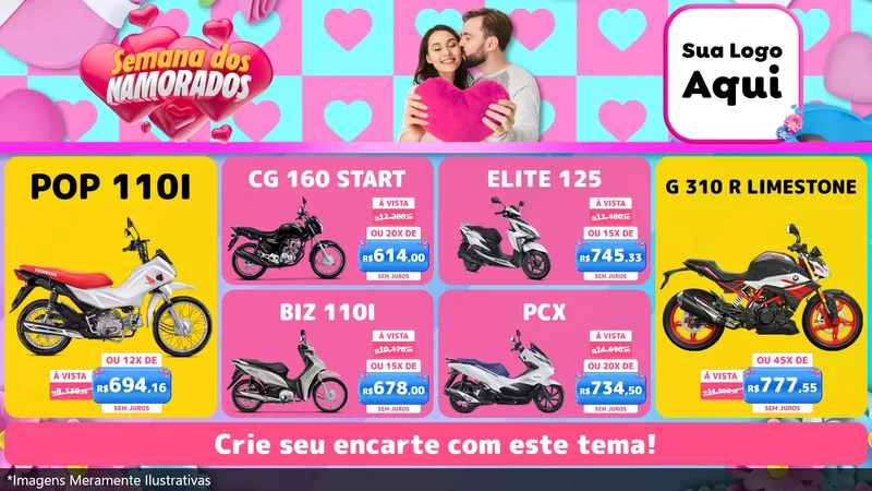 Modelo de TV para TV Horizontal com o tema Semana dos Namorados para Concessionaria de Motos