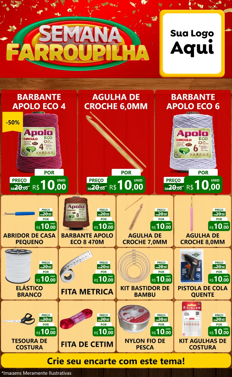 Modelo de Encarte para Encarte Grande com o tema Semana Farroupilha para Armarinho e Aviamentos