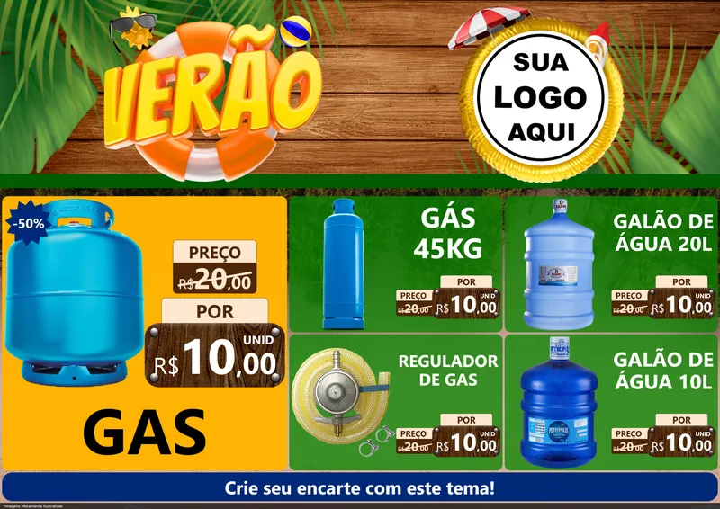 Modelo de Encarte para Encarte A4 Horizontal com o tema Verão para Água e gás