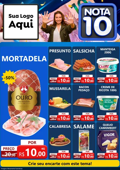 Modelo de Encarte para Encarte A4 Vertical com o tema Nota 10 para Frios e Laticínios