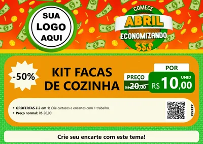 Modelo de Cartaz para Cartaz A4 Horizontal com o tema Comece Abril Economizando para Utilidades Domésticas
