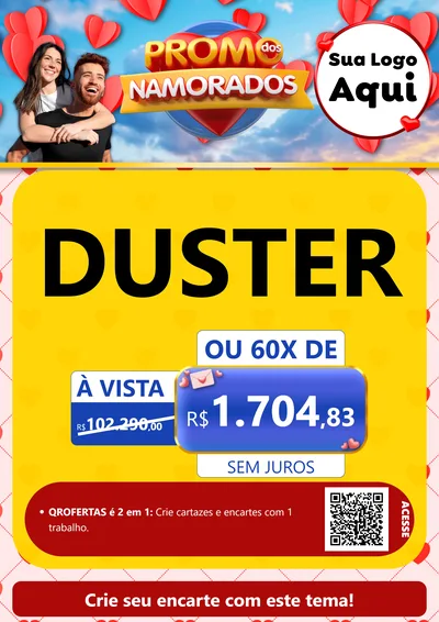 Modelo de Cartaz para Cartaz A4 Vertical com o tema Promo dos Namorados para Concessionaria de Carros
