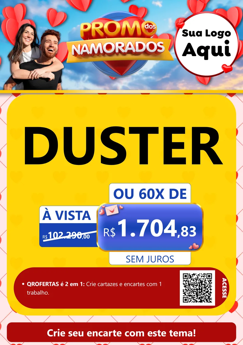 Modelo de Cartaz para Cartaz A4 Vertical com o tema Promo dos Namorados para Concessionaria de Carros