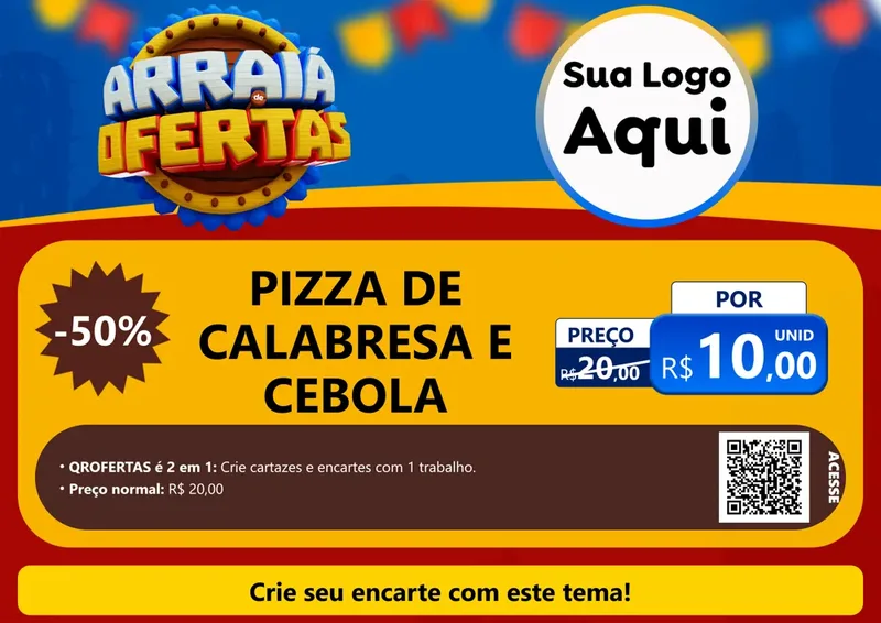 Modelo de Cartaz para Cartaz A4 Horizontal com o tema Arraiá de Ofertas - Junina para Pizzaria