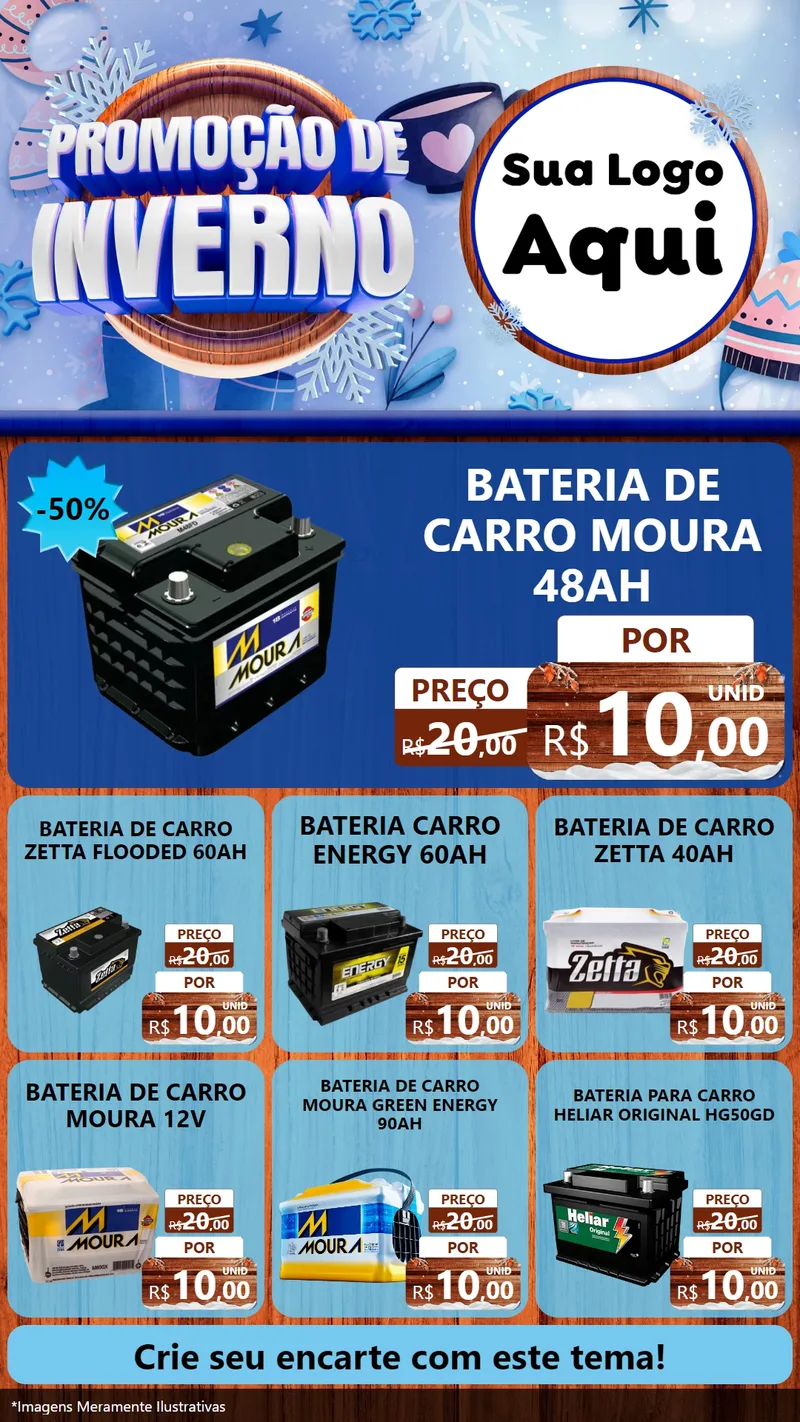 Modelo de Rede Social para Stories com o tema Promoção de Inverno para Baterias Elétricas