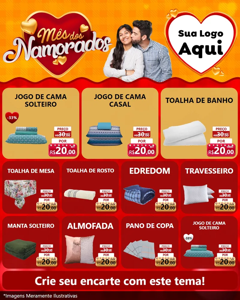 Modelo de Rede Social para Feed Instagram com o tema Mês dos Namorados para Cama, Mesa e Banho