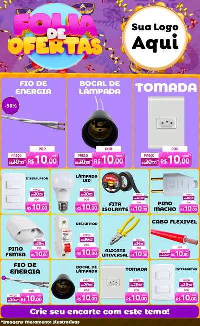 Modelo de Encarte para Encarte Grande com o tema Folia de Ofertas para Materiais Elétricos