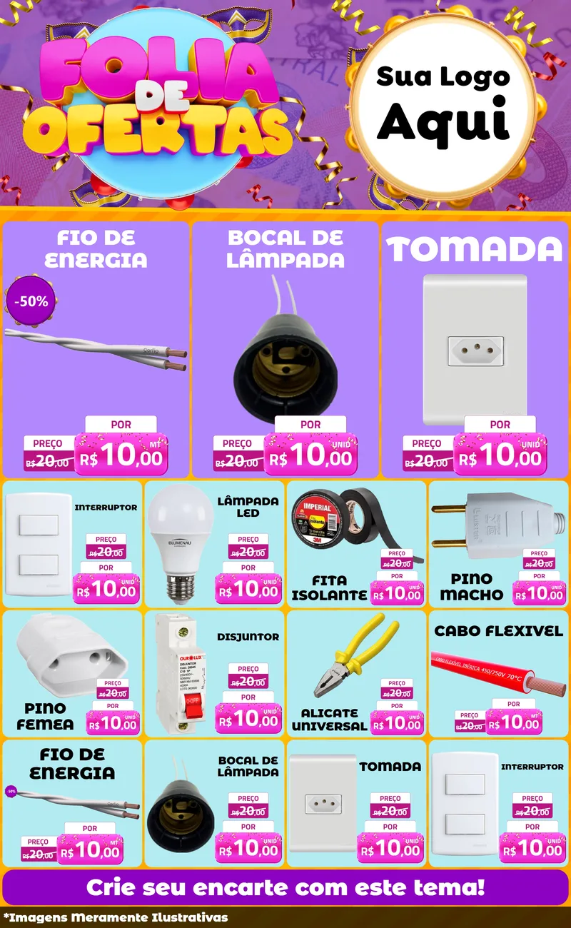 Modelo de Encarte para Encarte Grande com o tema Folia de Ofertas para Materiais Elétricos
