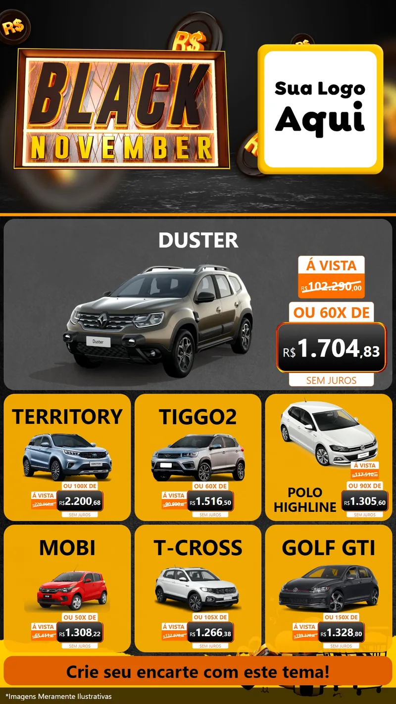 Modelo de Rede Social para Stories com o tema Black November para Concessionaria de Carros