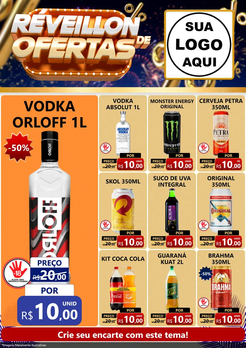 Modelo de Encarte para Encarte A4 Vertical com o tema Réveillon de Ofertas para Distribuidora de bebidas