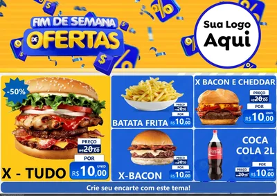 Modelo de Encarte para Encarte A4 Horizontal com o tema Fim de Semana de Ofertas para Hamburgueria