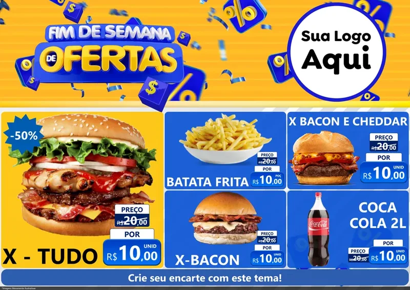 Modelo de Encarte para Encarte A4 Horizontal com o tema Fim de Semana de Ofertas para Hamburgueria