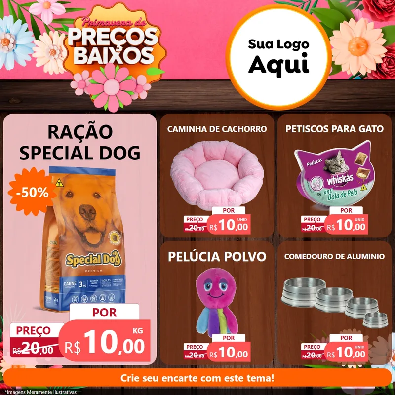 Modelo de Rede Social para Feed Facebook com o tema Primavera de Preços Baixos para Pet Shop
