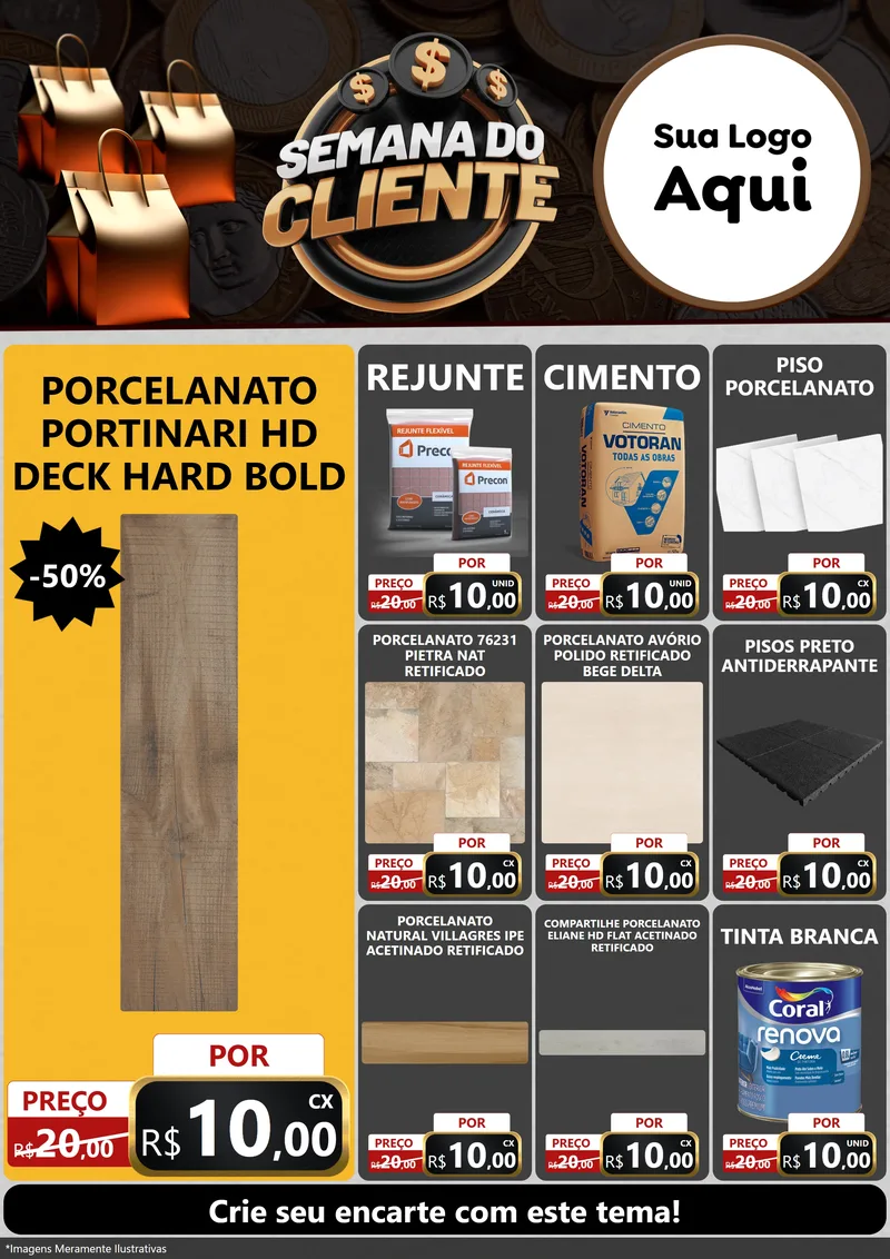 Modelo de Encarte para Encarte A4 Vertical com o tema Semana do Cliente para Pisos e revestimentos