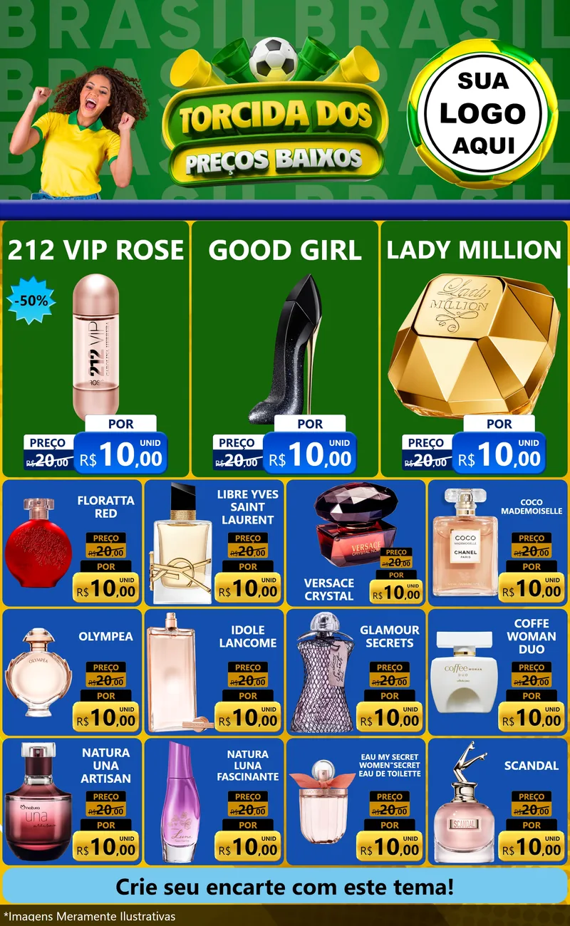 Modelo de Encarte para Encarte Grande com o tema Torcida dos Preços Baixos para Perfumes