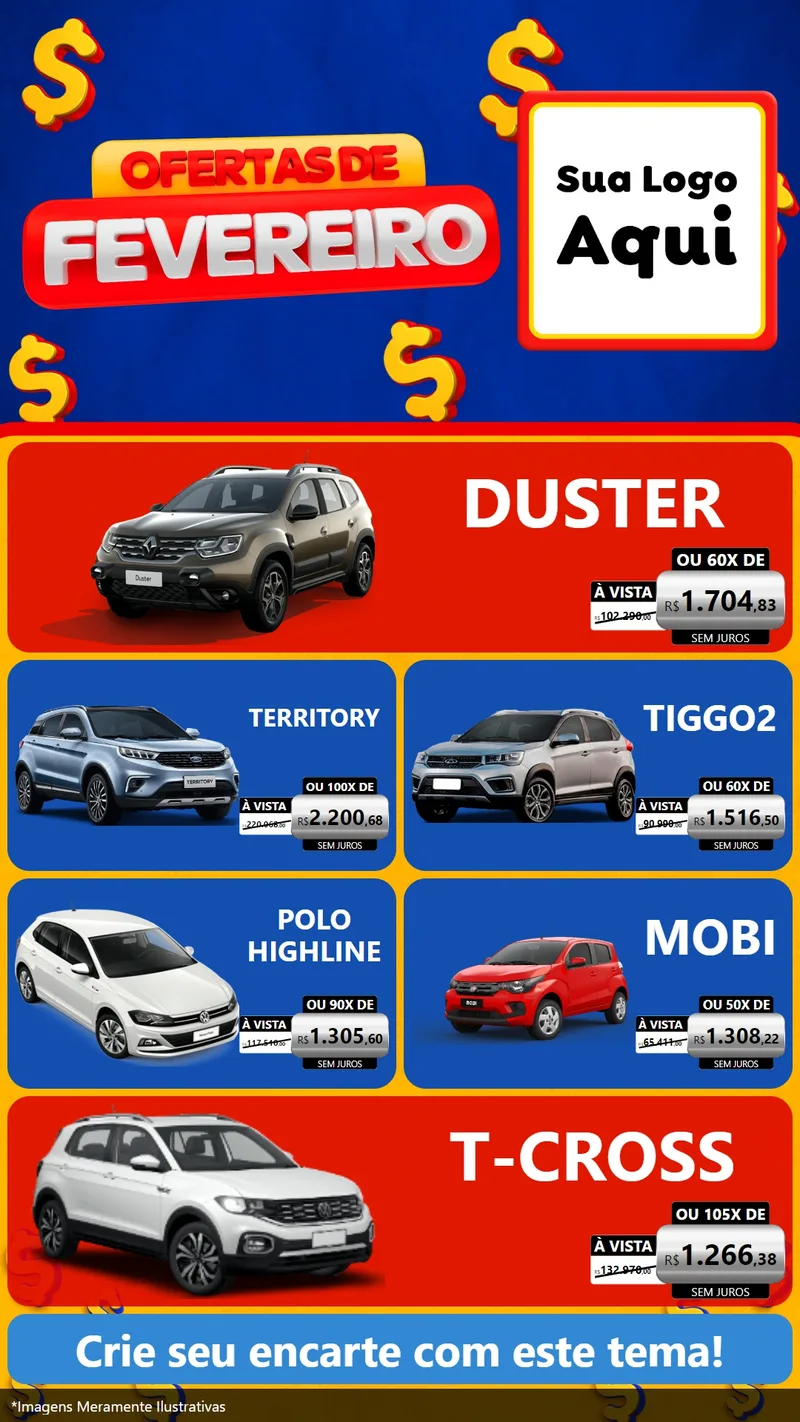 Modelo de TV para TV Vertical com o tema Ofertas de Fevereiro para Concessionaria de Carros