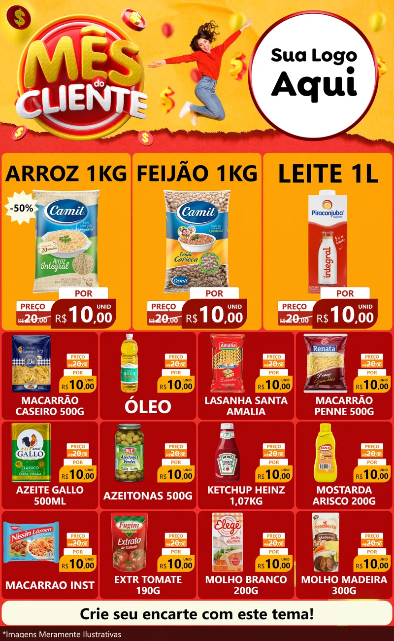 Modelo de Encarte para Encarte Grande com o tema Mês do Cliente para Supermercado