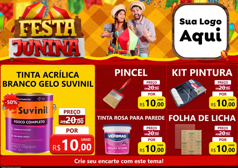 Modelo de Encarte para Encarte A4 Horizontal com o tema Festa Junina para Tintas e Ferramentas