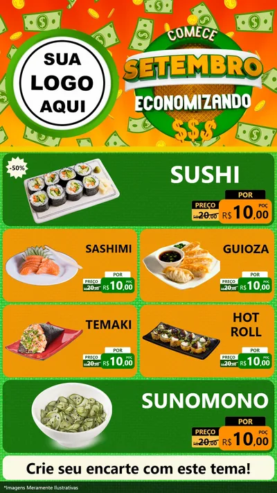 Modelo de TV para TV Vertical com o tema Comece Setembro Economizando para Comida japonesa