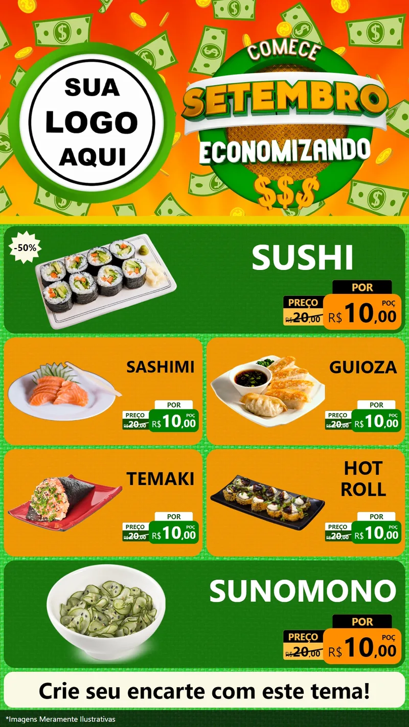 Modelo de TV para TV Vertical com o tema Comece Setembro Economizando para Comida japonesa