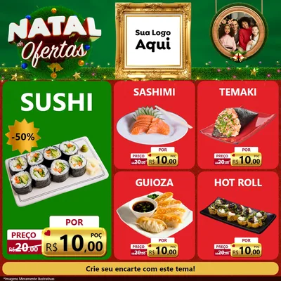 Modelo de Rede Social para Feed Facebook com o tema Natal de Ofertas para Comida japonesa