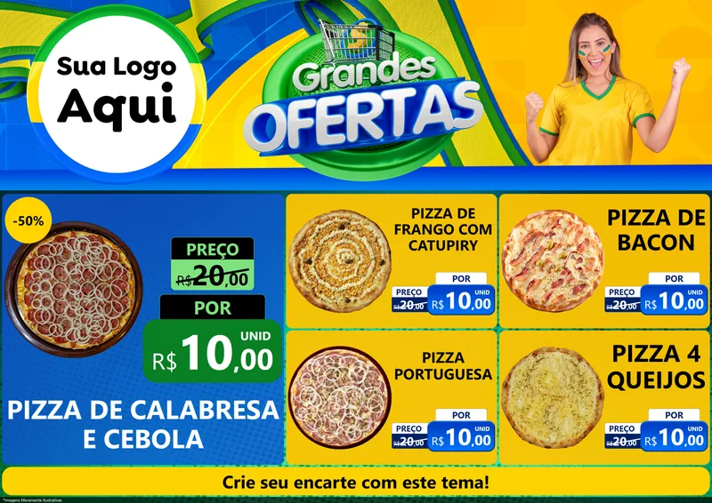 Modelo de Encarte para Encarte A4 Horizontal com o tema Grandes Ofertas para Pizzaria