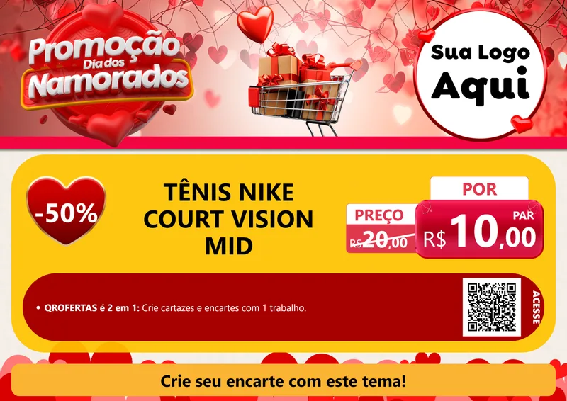 Modelo de Cartaz para Cartaz A4 Horizontal com o tema Promoção Dia dos Namorados para Calçados