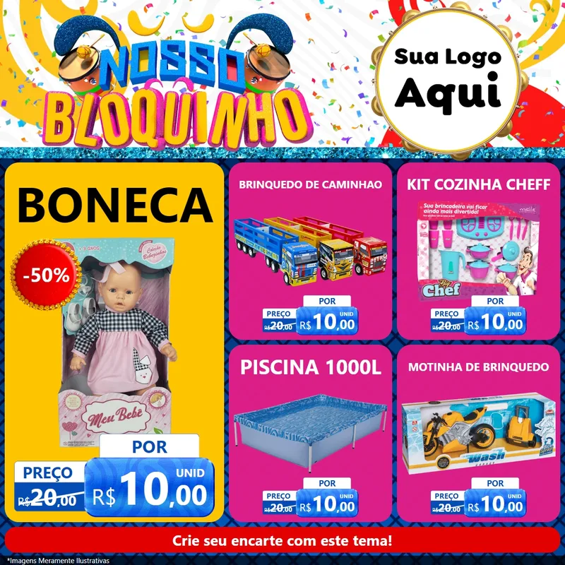 Modelo de Rede Social para Feed Facebook com o tema Nosso Bloquinho para Brinquedos