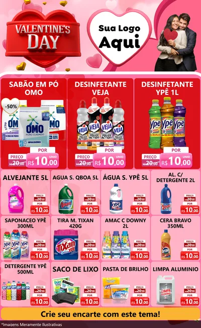 Modelo de Encarte para Encarte Grande com o tema Valentine's Day para Produtos de Limpeza