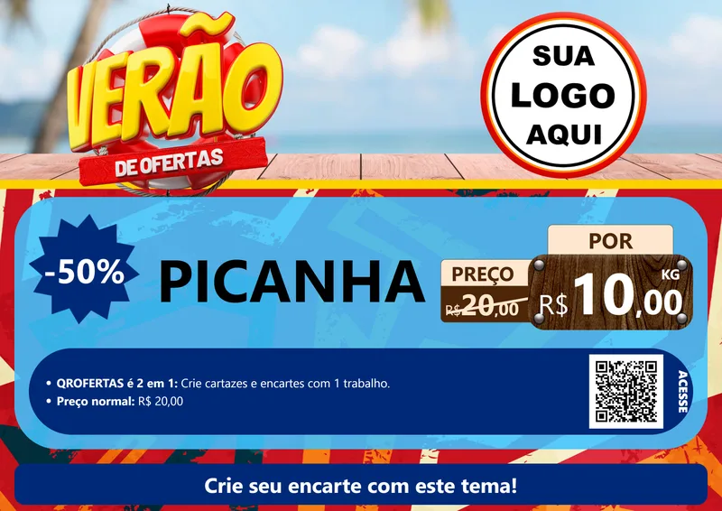 Modelo de Cartaz para Cartaz A4 Horizontal com o tema Verão de Ofertas para Açougue