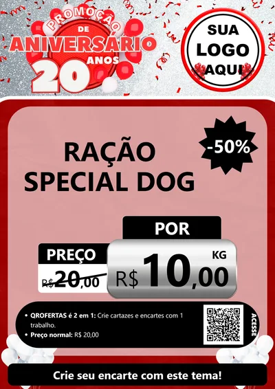 Modelo de Cartaz para Cartaz A4 Vertical com o tema Promoção de Aniversário - 20 Anos para Pet Shop