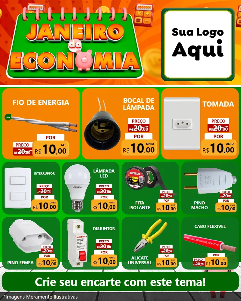 Modelo de Rede Social para Feed Instagram com o tema Janeiro da Economia para Materiais Elétricos