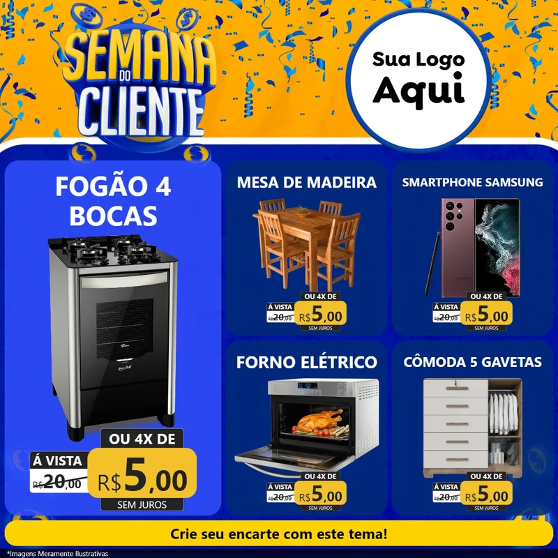 Modelo de Rede Social para Feed Facebook com o tema Semana do Cliente para Móveis e Eletro